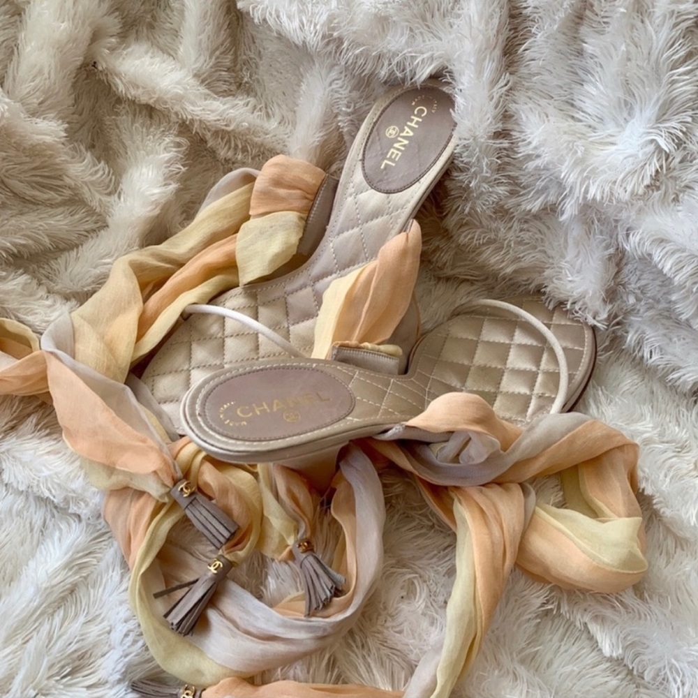 CHANEL Cream Quilted Women's Sandals